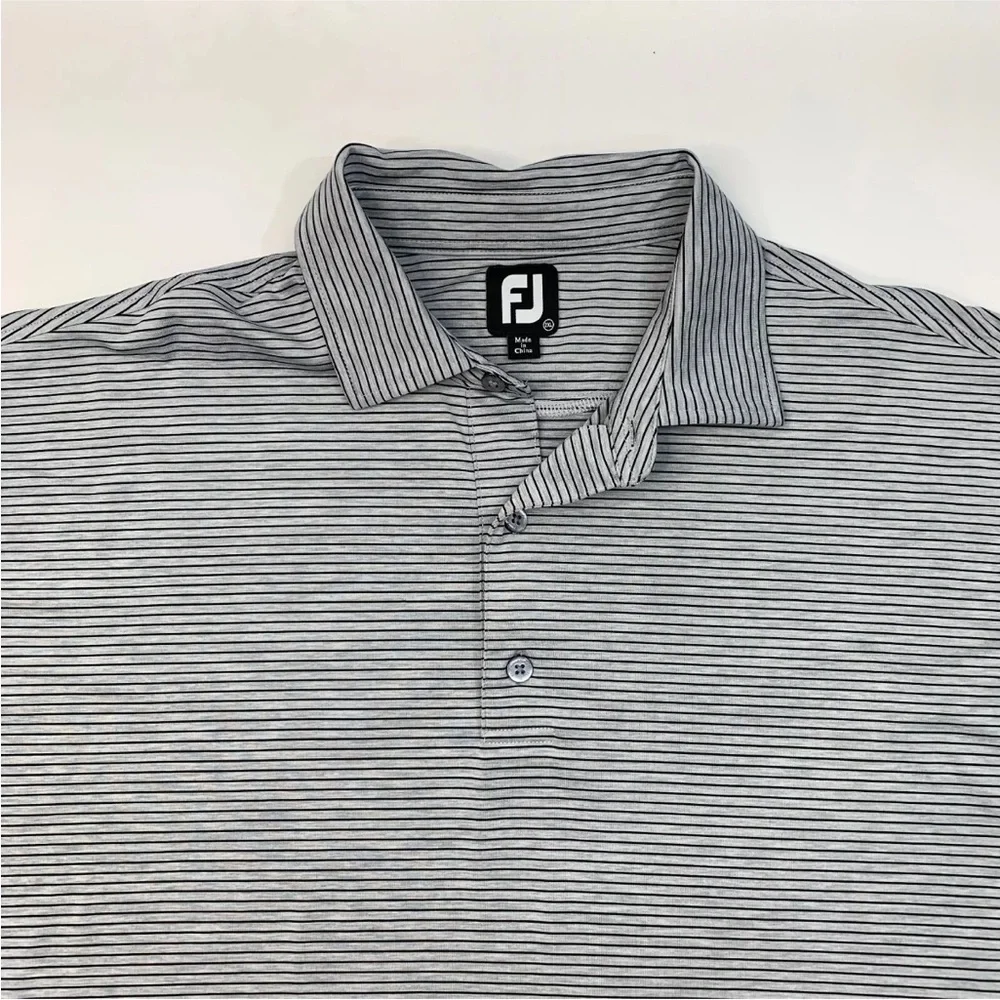 FootJoy Men’s Striped Golf Polo Shirt – Size XXL - Grey and Black - Picture 3 of 6